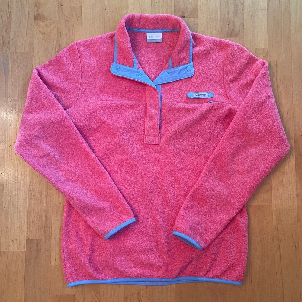 Columbia PFG Half Snap Button Fleece Pullover Sweatshirt Pink Women Medium